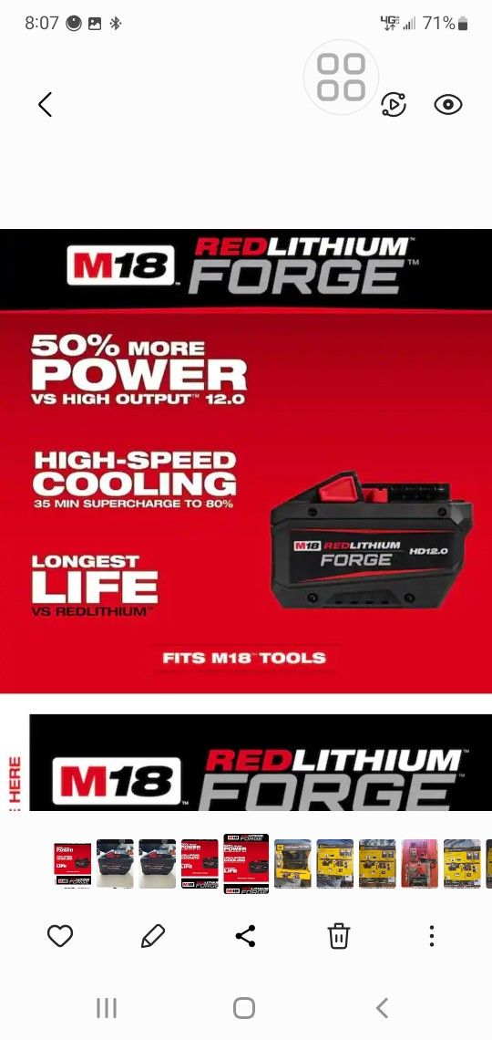 FORGE Milwaukee HD12.0 HD 12ah 12 Ah 12.0 Amp 12.0 High Output Heavy Duty 18 Volt 18v M18 Red Lithium Battery Pilas Bateria