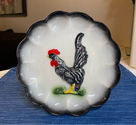 VTG MCM Rooster Ceramic Crazing Wall Pocket Planter Black White Farmhouse Decor Japan