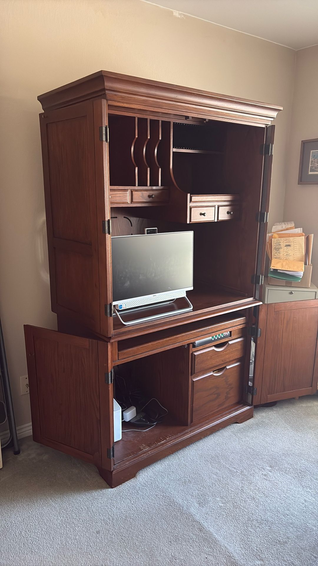 Solid Wood Computer Armoire / Office Cabinet