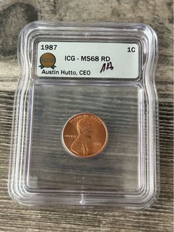 1987 MS 68 RD! Signed Austin Hutto penny
