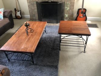 Oak Wood & Iron Coffee Tables