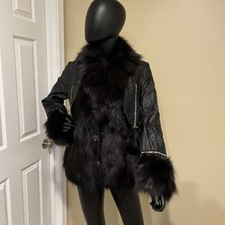 Genuine fox Fur Coat genuine leather jacket vest warm long sleeve trench bomber