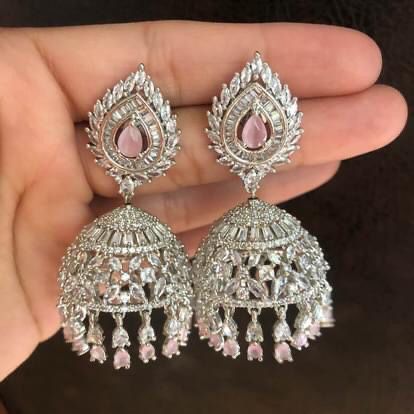 AD American Diamonds Jhumka Earrings Indian Bollywood Pakistani Jewelry Extremely Stunning! 