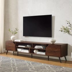 New 80” Mid Century Modern Dark Walnut TV Media Entertainment Center