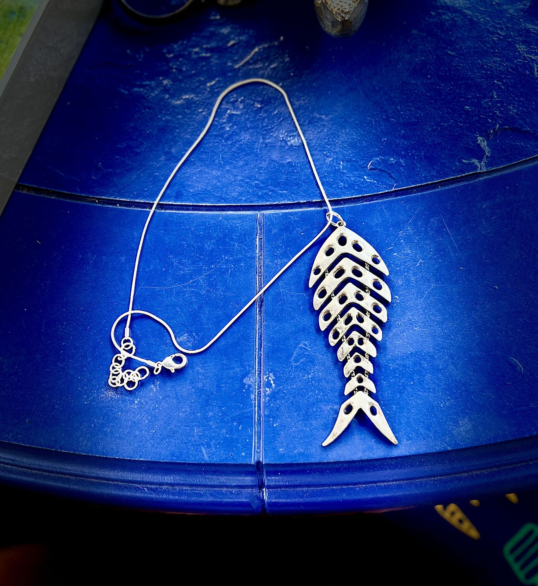 Vintage Signed Silver Fishbone Necklace