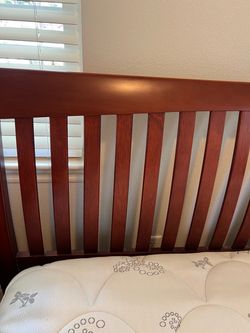 Queen bed frame with mattress and (2) matching nightstands