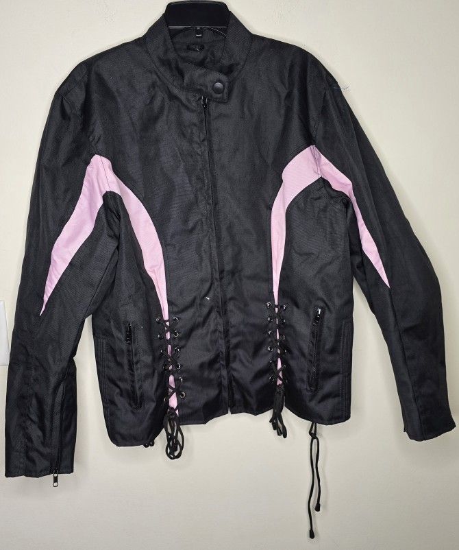 Women's Black And Pink Biker Jacket