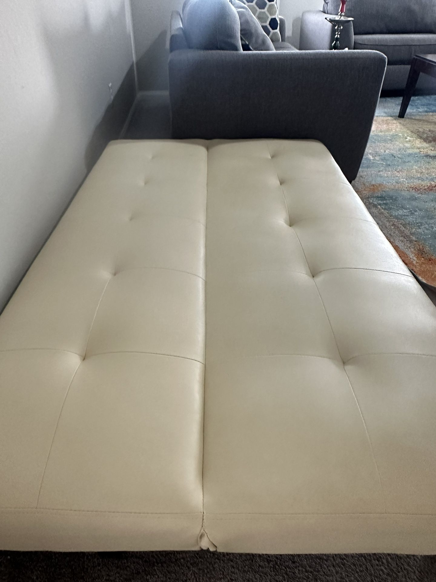 Sofa Bed. Homegear Modern Faux Leather Convertible 3 Seater Sofa / Futon Couch Guest Cream. Great condition very clean no problems with it just didn’t