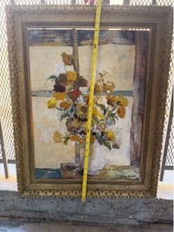 Vintage Style Floral Wall Art in Ornate Gold Frame – Signed