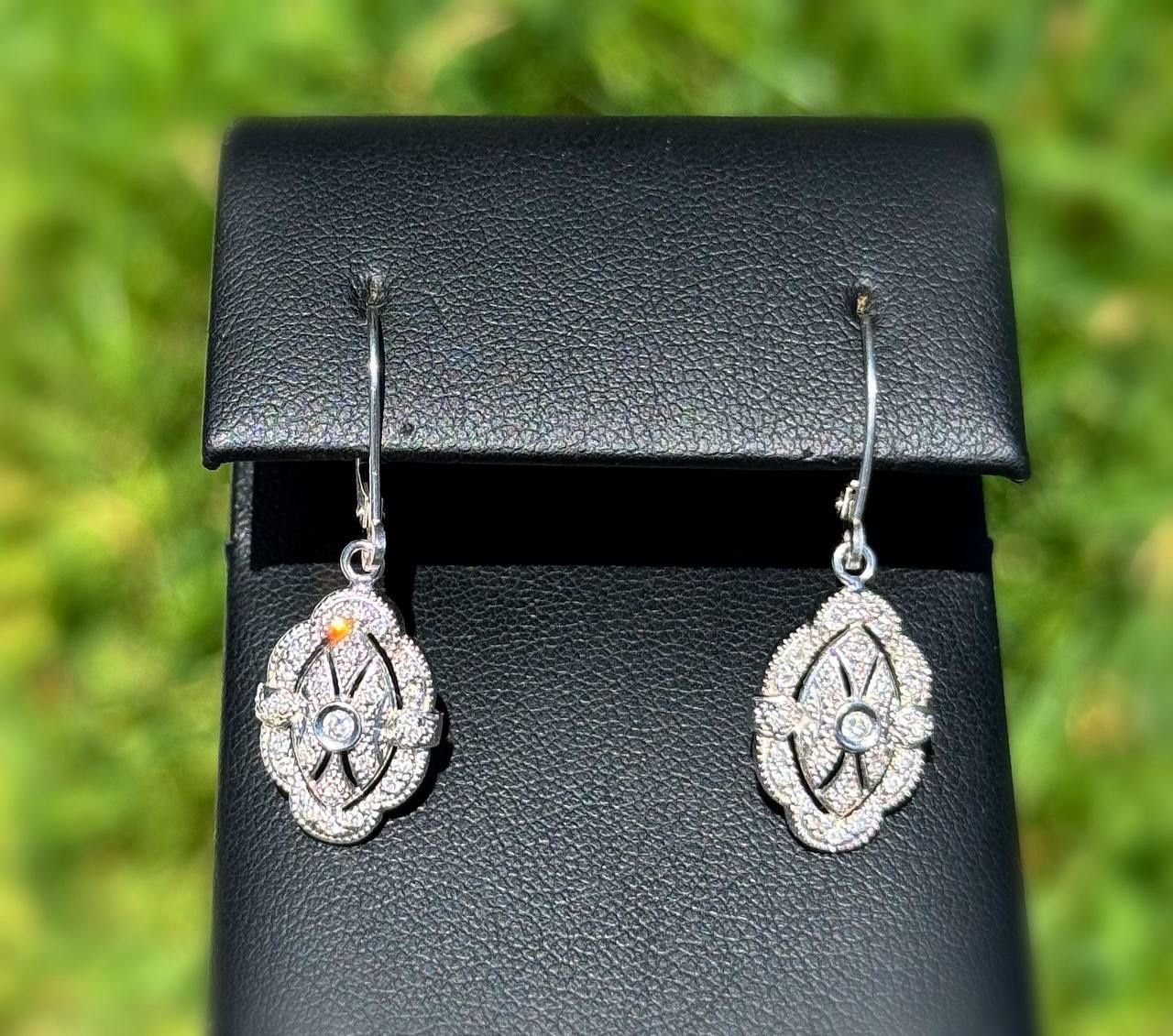 Jewelry art deco 14k solid white gold natural diamond 0.50CTW round drop chandelier earrings