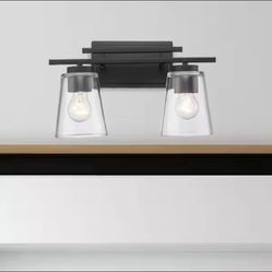 Bel Air Lighting Iris 14.75" 2-Light Black Bathroom Vanity Light w/ Glass Shades