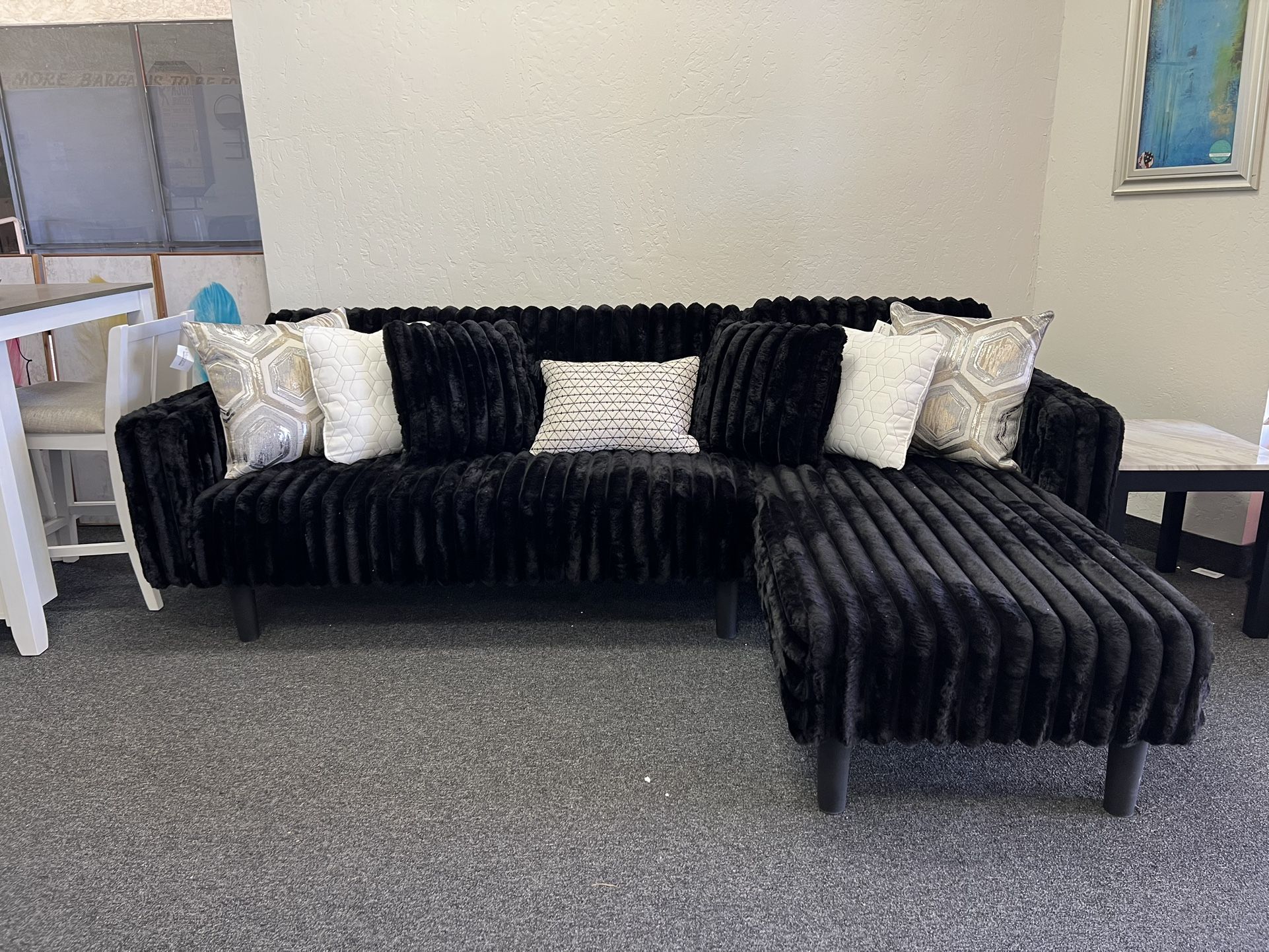 Black Corduroy SectionAl Sleeper Sofa With Chaise