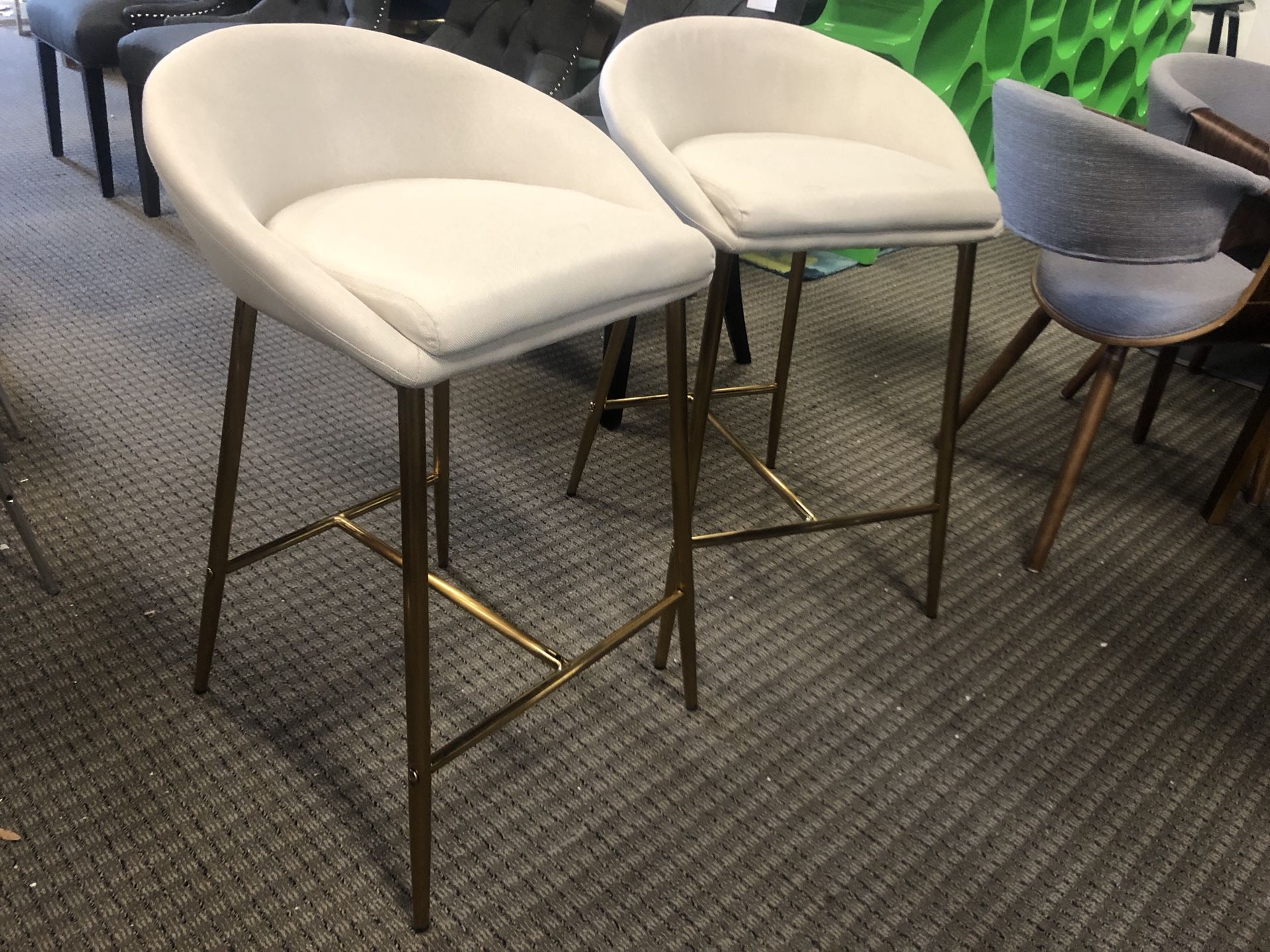 Set of 2 Cream Matisse counter bar stools with gold