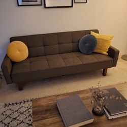 Mid century Modern Heather Brown Convertible Futon COUCH