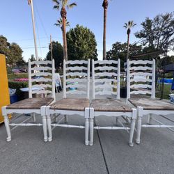 Set Of 4 High Back Wood Chairs 