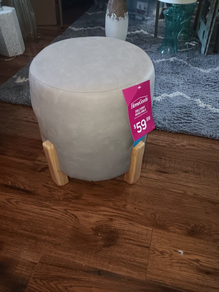 Small Faux Leather Foot Stool With Wood Legs