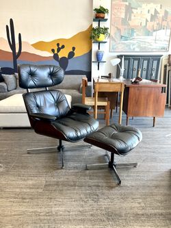 Side Chair / Recliner / Variety of MCM Accent Chair with Ottoman / Mid Century Black Leather