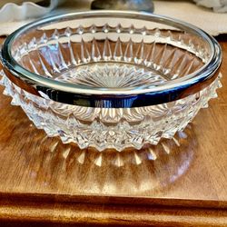 Crystal Bowl - Cut Glass With Silver Metal Removable Rim