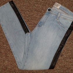 Rare! Each X Other Paris Denim Relaxed Fit Straight Leg Jeans Leather Stripes 29