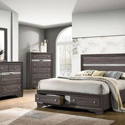 Brand New Grey 4pc Queen Bedroom Set (Available In Eastern King)
