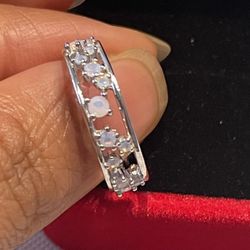 Solid Sterling Silver Opal Band Ring Size 6