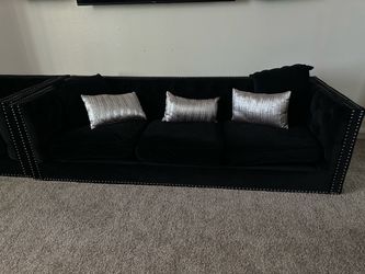 Black Velvet Couch and 2 Matching Chairs