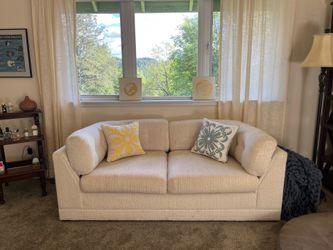 Modern Cream Bouclé/Linen Loveseat Sofa