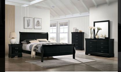 Brand New Black Sleigh Bedroom Set 4-Piece