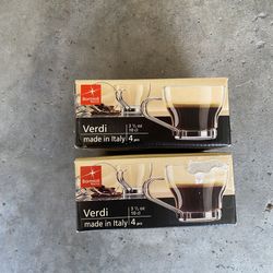 Bormioli Rocco Italy Verdi Set of 8 Espresso Cups Stainless Steel Handles