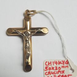 14k Yellow Gold Crucifix 50x30mm In Size