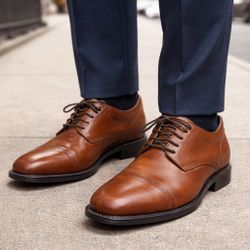 GESE Mens Formal Oxford Dress Shoes Leather Cognac Brown Size 12 Made in Italy 🇮🇹 