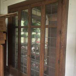 Antique Wooden / Glass Bi-fold Doors. 33” Wide By 87” Tall