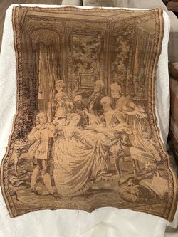 Vintage French Scene Woven Tapestry Wall Hanging