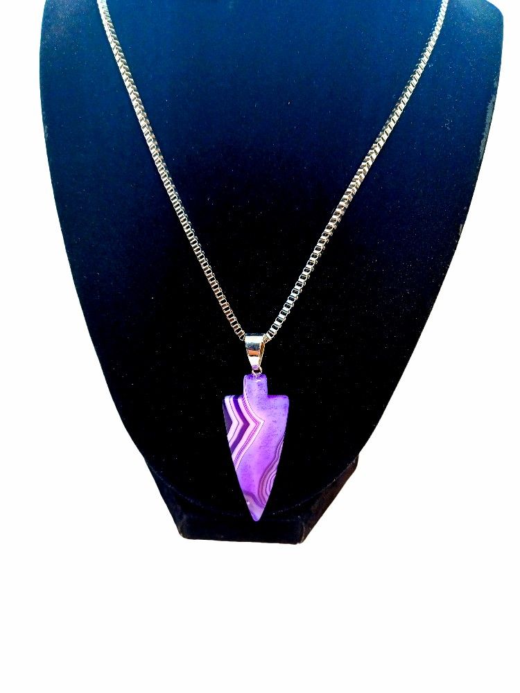 Purple Agate Arrowhead Pendant Necklace 