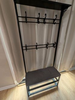 Hall tree: hallway coat, hat, and shoe rack