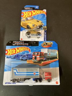 Hot Wheels Mattel Transformers Optimus Prime Truck & GOLD Bumblebee VW Beetle
