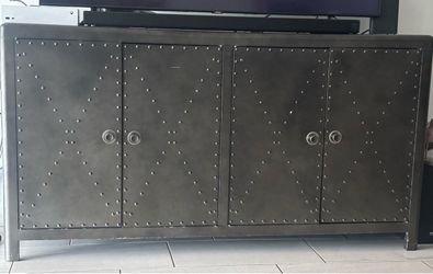 Industrial Metal looking Sideboard Cabinet with Studded Doors