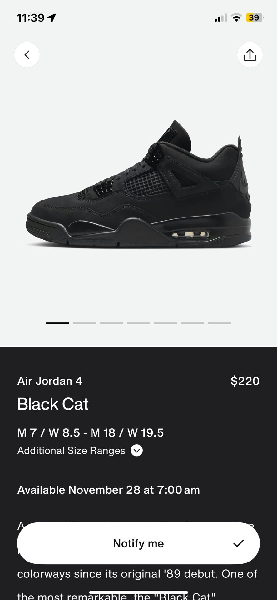 Jordan 4 Black Cat 2025 Size 10.5