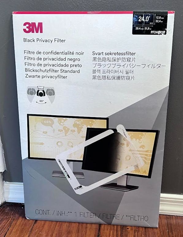 3M Privacy Filter Screen for Monitors, 24" Widescreen (16:10), Reduces Blue Light, PF240W1B