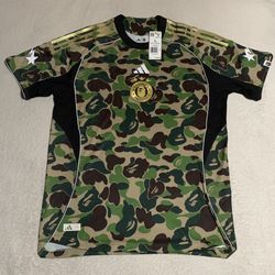adidas x BAPE Football Graphic Slim Jersey T-shirt Camo Green Size Large