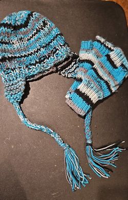Knitted Beanie And Fingerless Gloves
