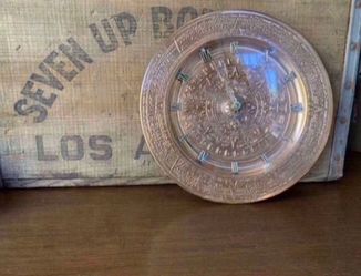 Beautiful copper aztec calendar wall clock 8”