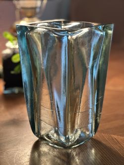 MCM Style Heavy Glass Ice Block Vase