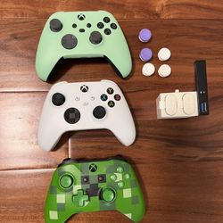 Xbox Controllers, rechargeable batteries, and grips