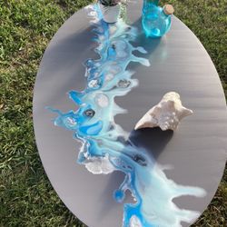 Solid Wood Pretty Coastal Oval Coffee Table Sealed Top 