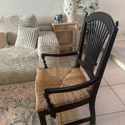 Country French Arm Chair, Wood And Rattan 