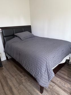 Full/Queen Bed Frame with Upholstered Headboard