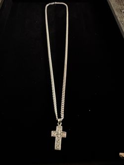 VINTAGE SILVER CUBAN CHAIN WITH JESUS PENDANT 4mm 31 grams