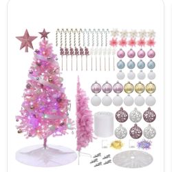 Lunmon 70 PCS 7 FT Half Christmas Tree With Lights And Ornaments For Wall Corner Artificial Half Xmas Tree With 200 LED Lights 500 Branches Balls Skir