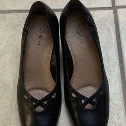 Black Leather Women Wedges Heel  Size 7